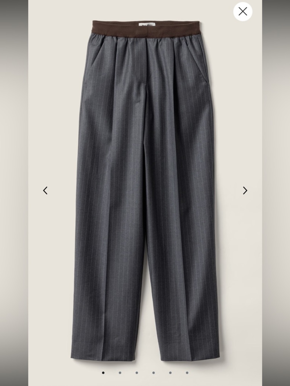 Miu Miu Black Pinstripe Trousers with Brown Waistband